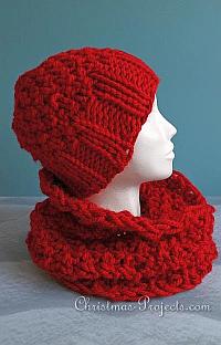 Knitting - Red Knitted Set With Beanie and Snood 200